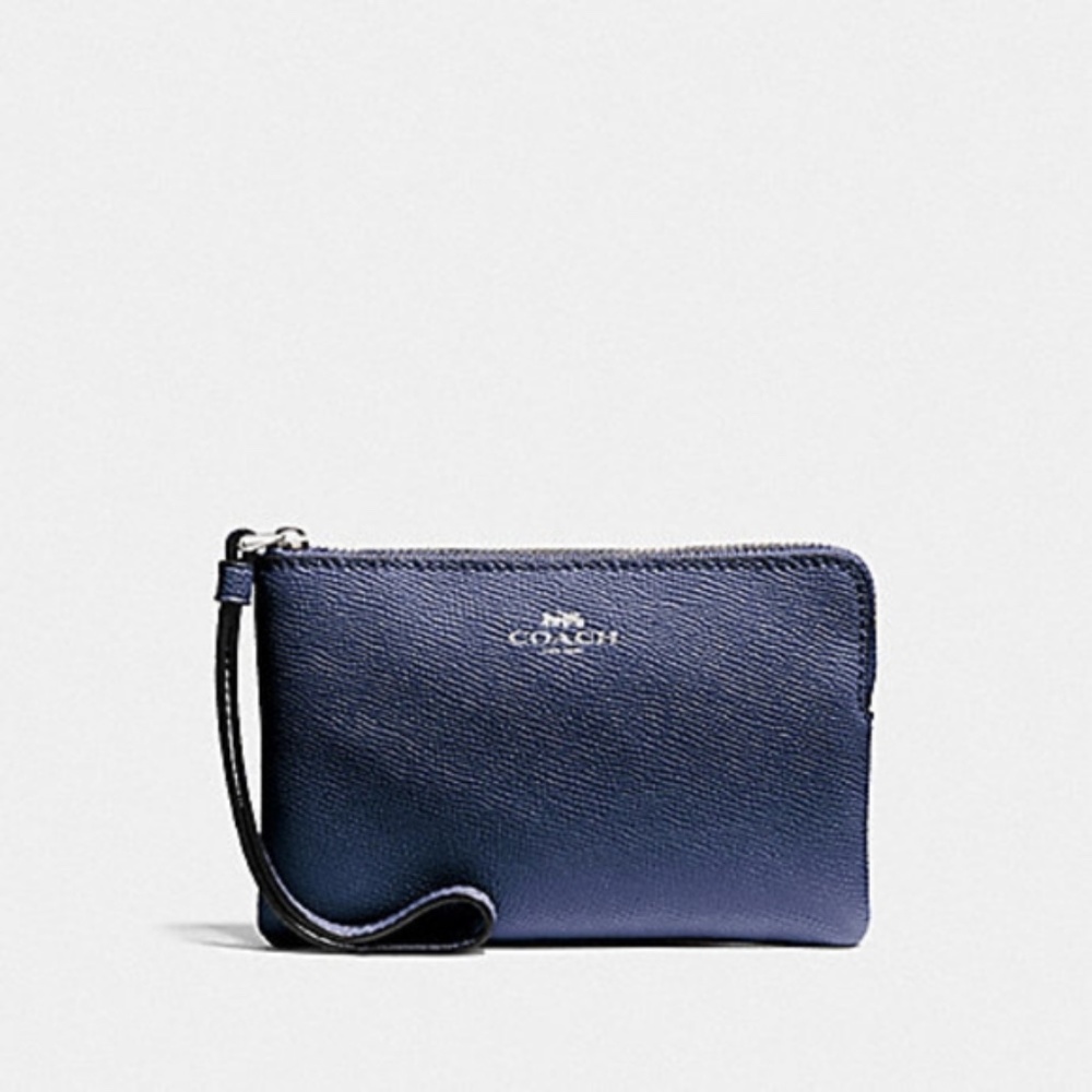Coach Corner Zip Wristlet - Metallic Blue